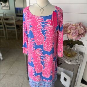Lilly Pulitzer Pink and Blue Pineapple Long Sleeve Dress